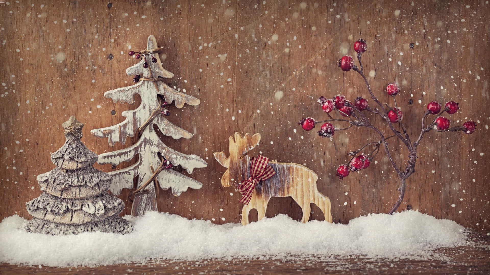 Rustic Christmas Decoration Snowfall Wallpaper