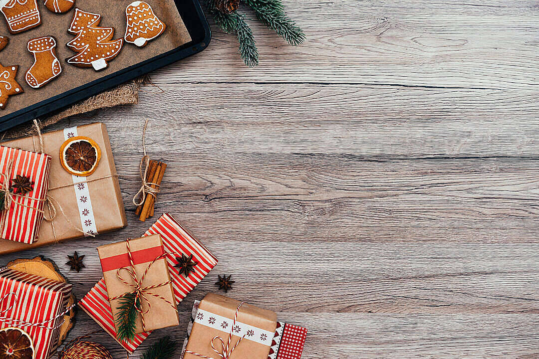 Rustic Christmas Gifts And Cookies Wallpaper