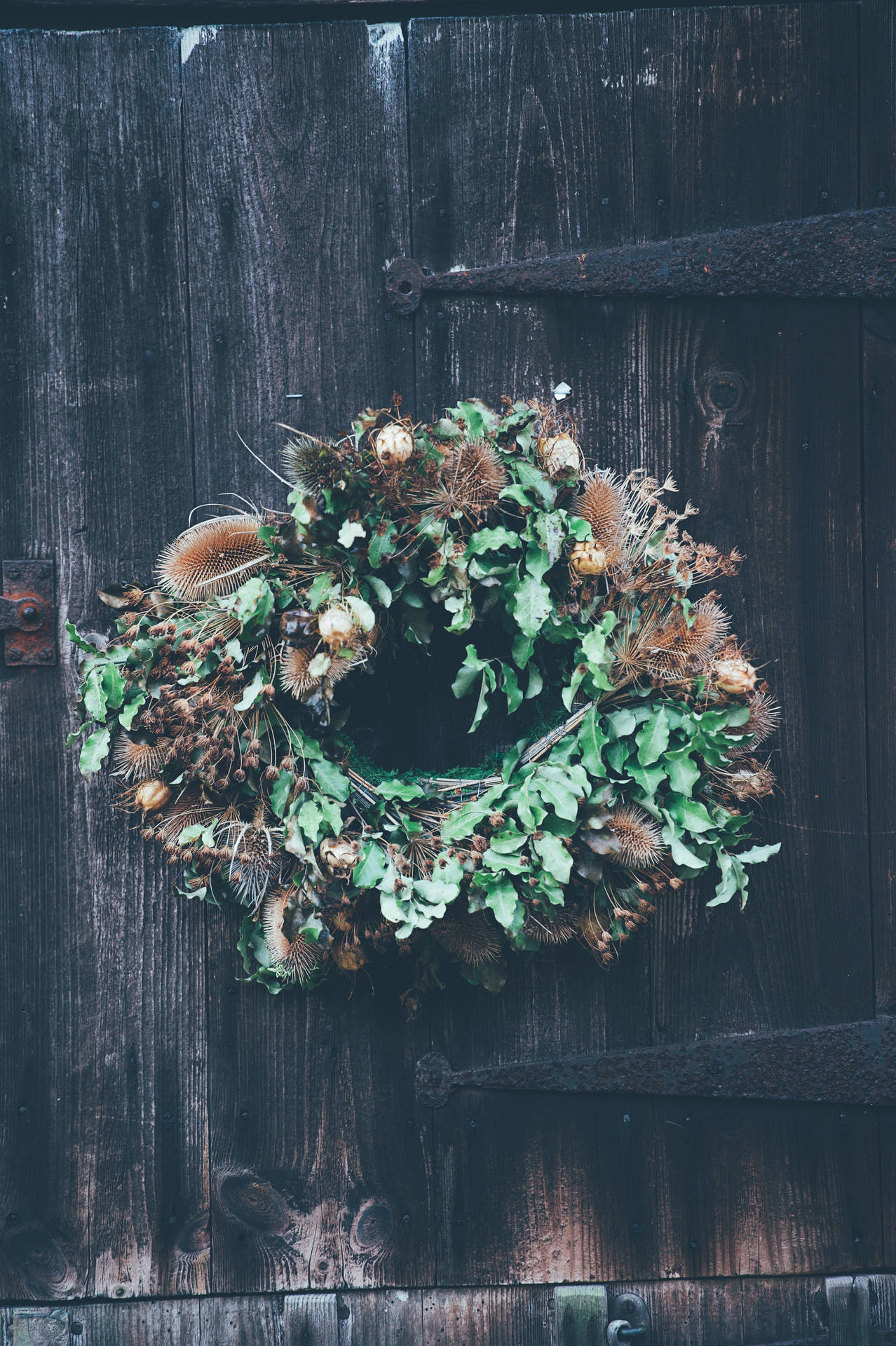Rustic Christmas Wreath adding charm to the holiday ambiance Wallpaper