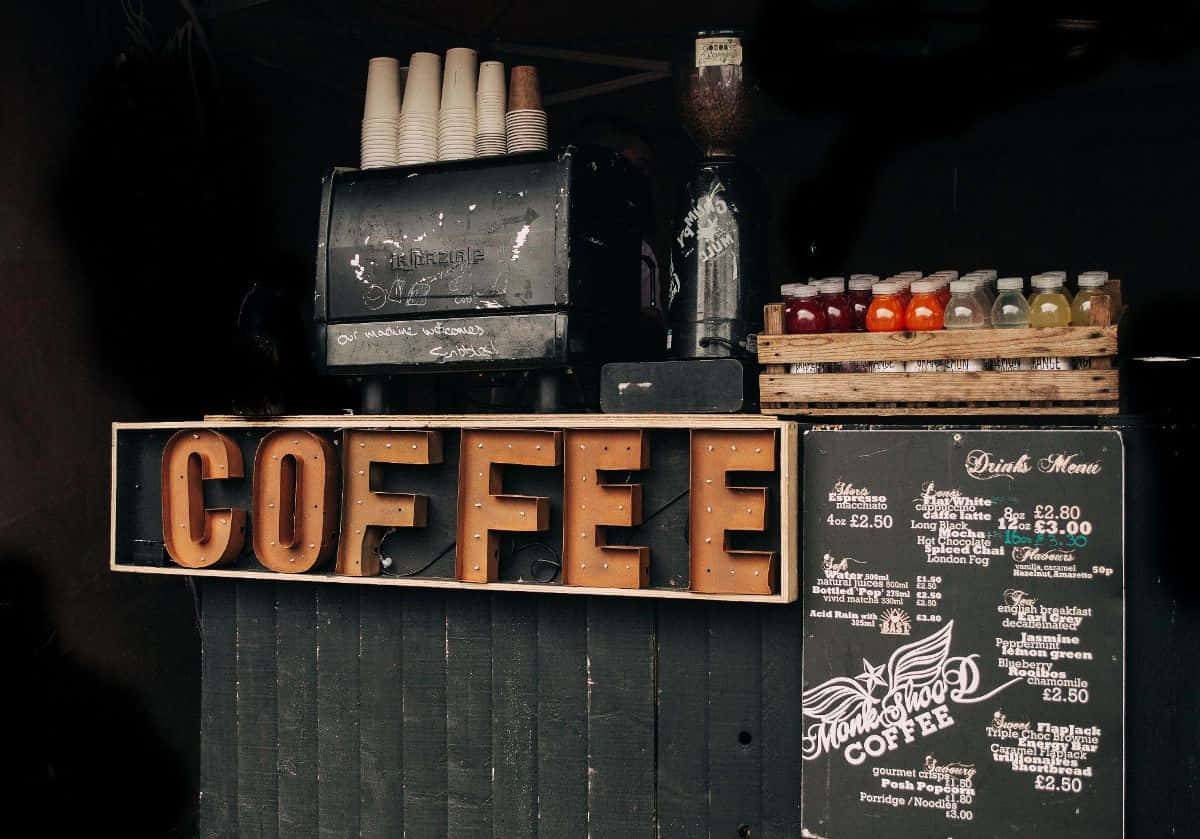 Rustic Coffee Shop Signand Menu Wallpaper