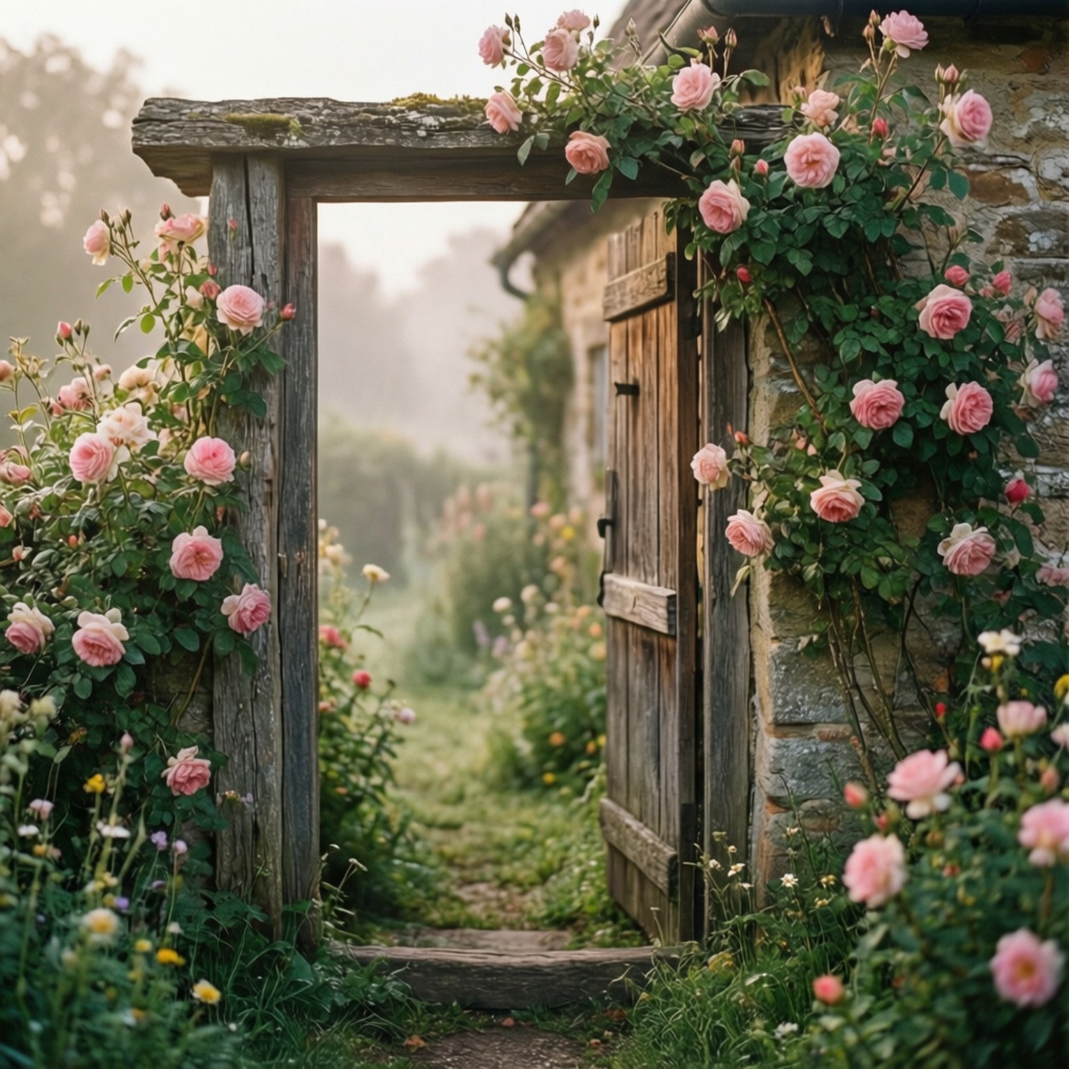 Rustiek cottage rozenframe Achtergronden