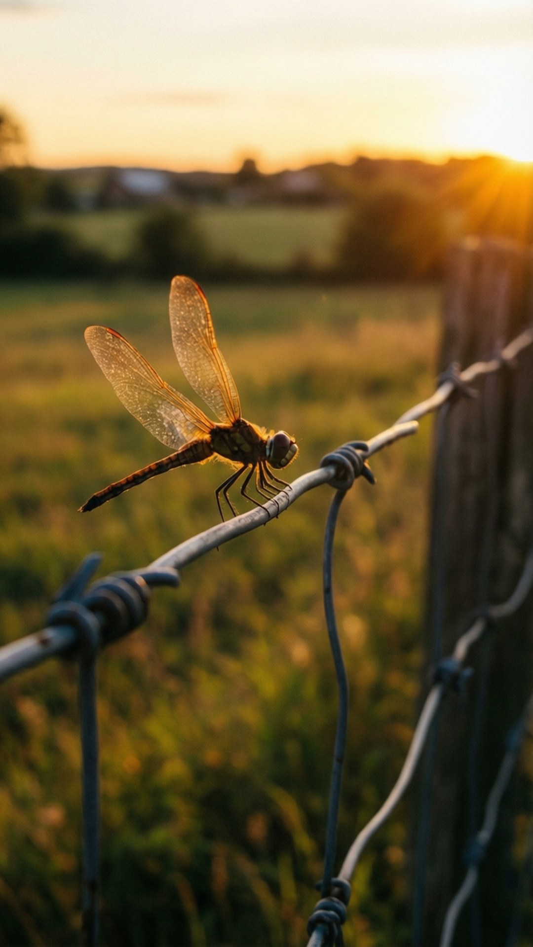 Rustic Dragonfly Sunset Wallpaper