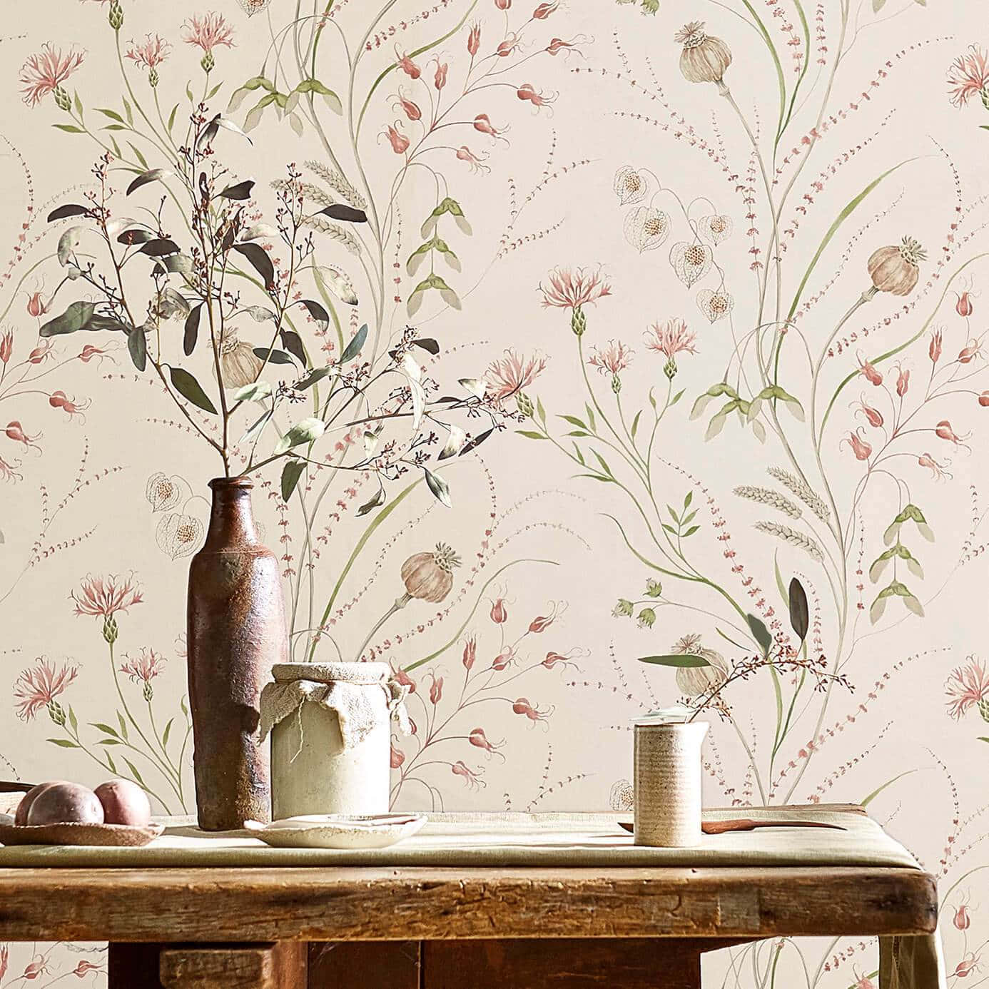Rustic Floral Still Life Wallpaper