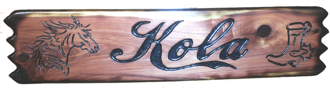 Rustic Hola Wooden Signwith Horse Engraving PNG