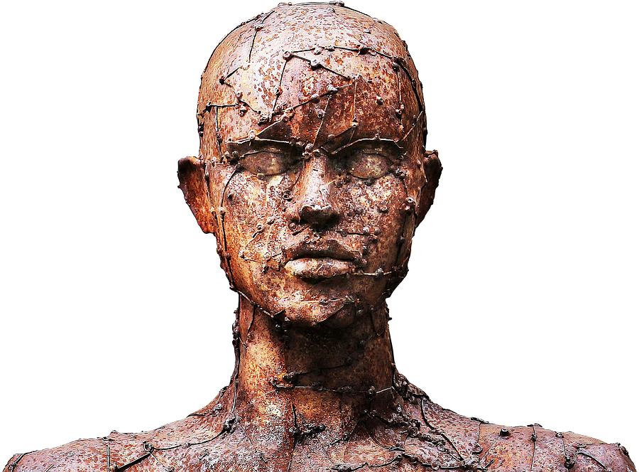 Rustic Metallic Bust Sculpture PNG
