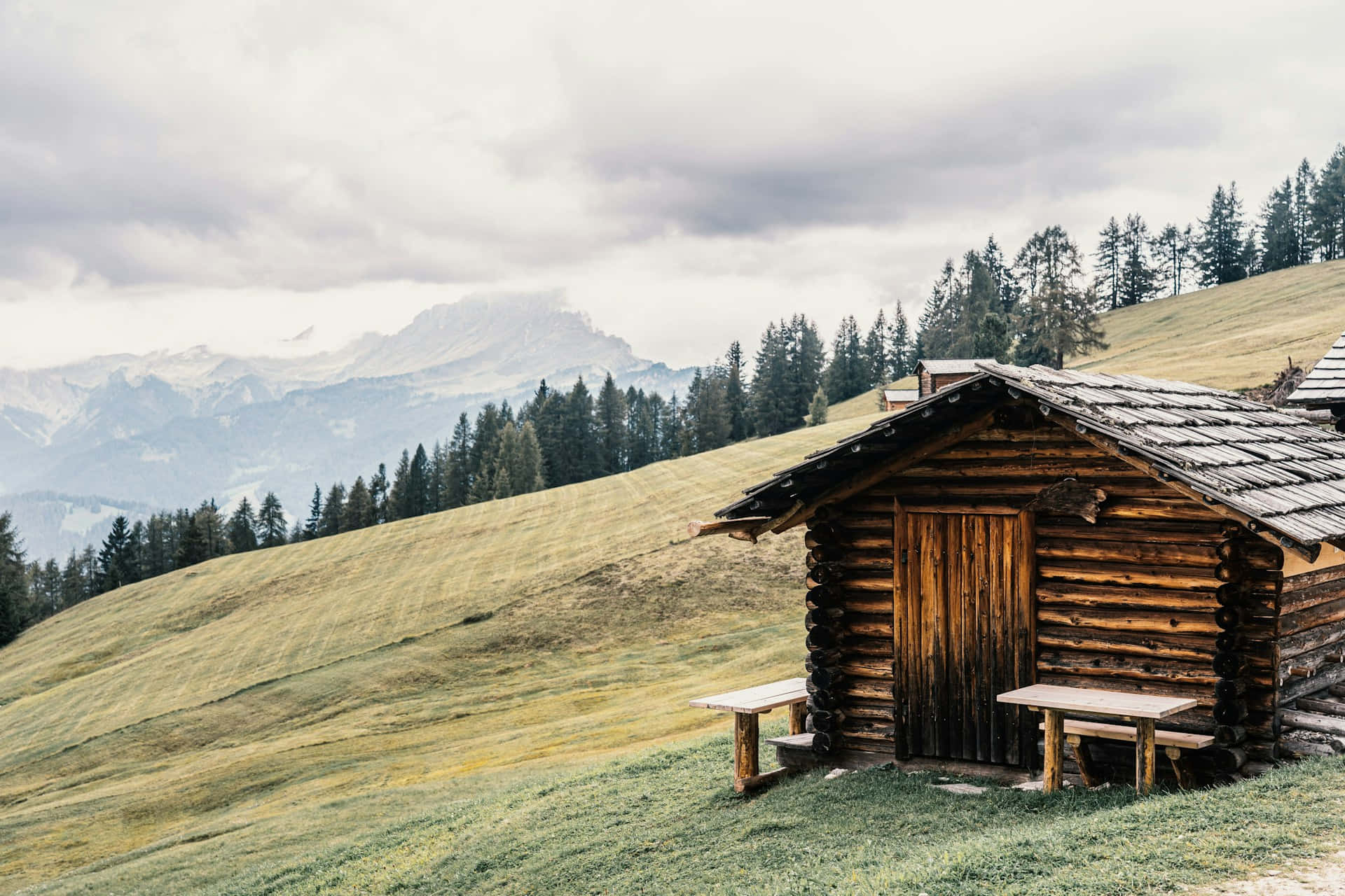 Rustic Mountain Log Cabin Wallpaper