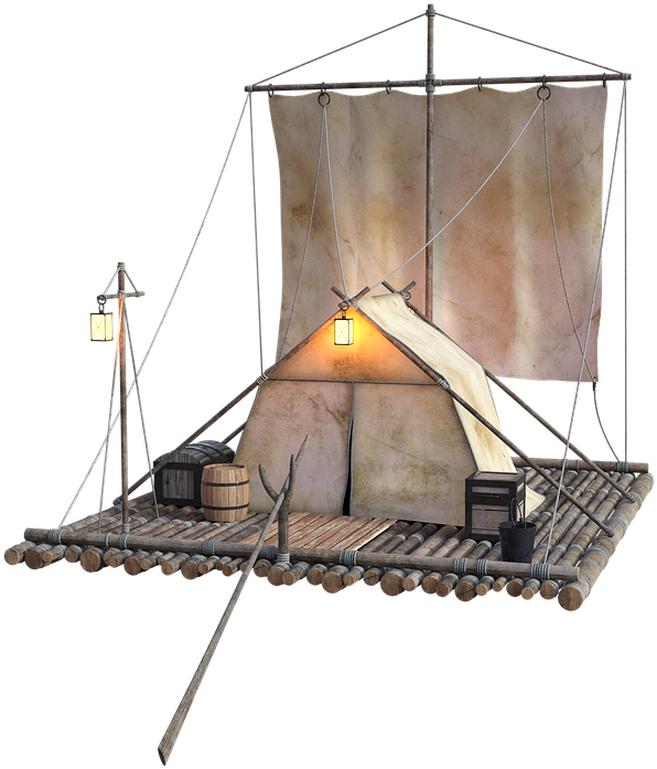 Rustic Raftwith Tent Illustration PNG