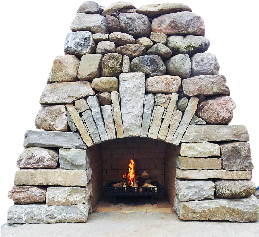 Rustic Stone Fireplace With Flames PNG