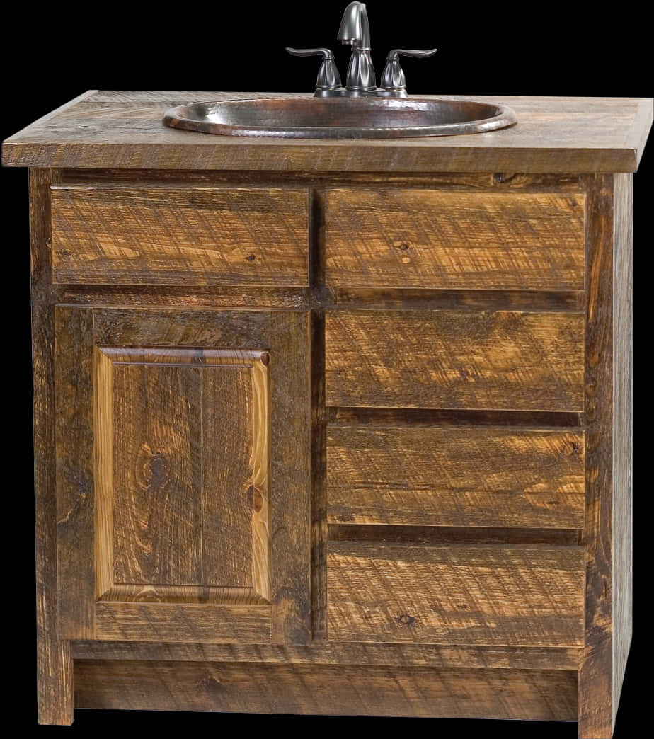 Rustic Wooden Bathroom Vanity Cabinet PNG