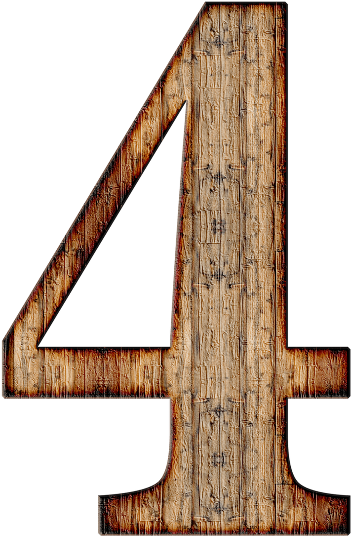 Rustic Wooden Number4 PNG