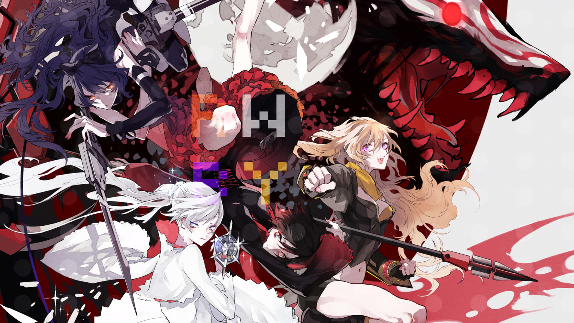 En gruppe af anime figurer med sværd og djævelens øjne