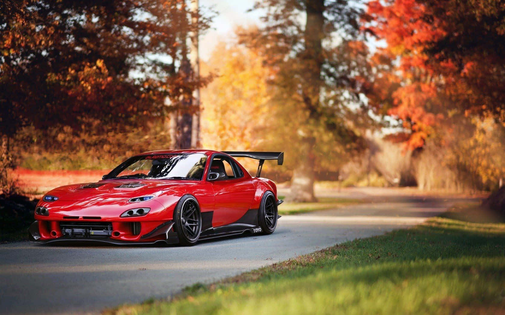 Mazda Rx7 Fc Classic Code Vibrant Red Autumn Wallpaper