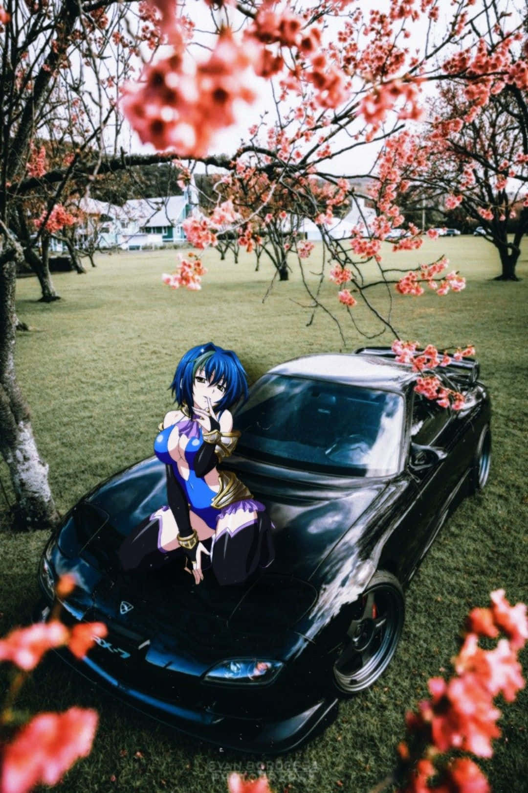 RX7 Under A Cherry Tree JDM Anime Wallpaper