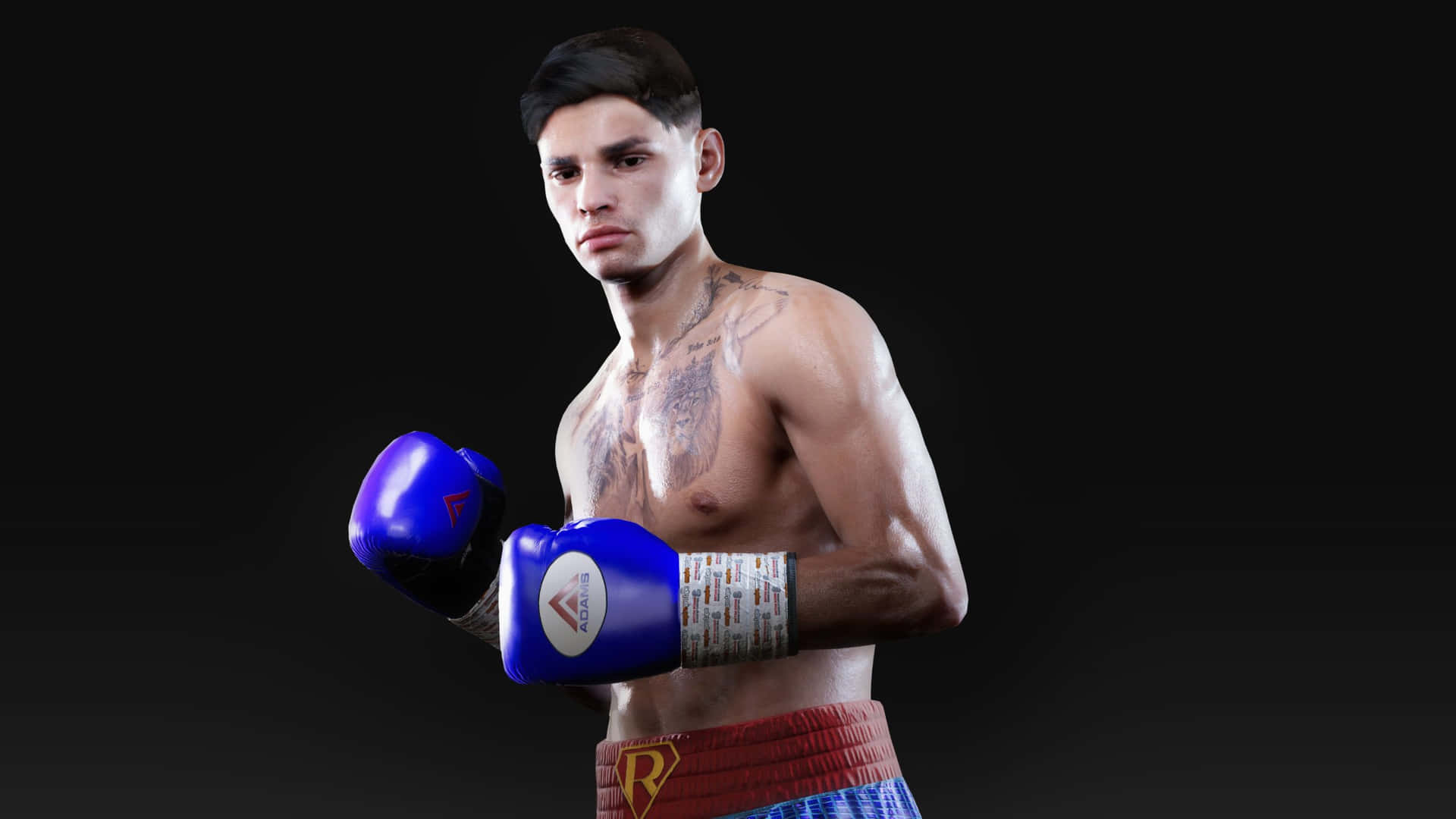 A Boxer With Blue Boxing Gloves Posing Wallpaper
