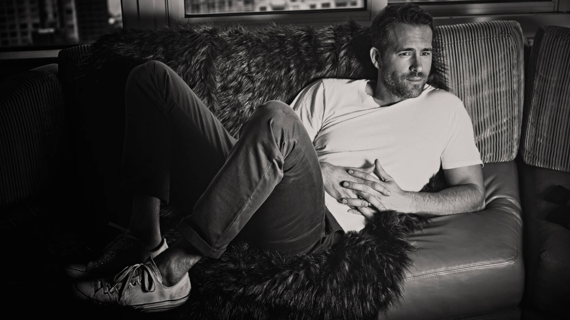 Ryan Reynolds On Sofa Monochrome