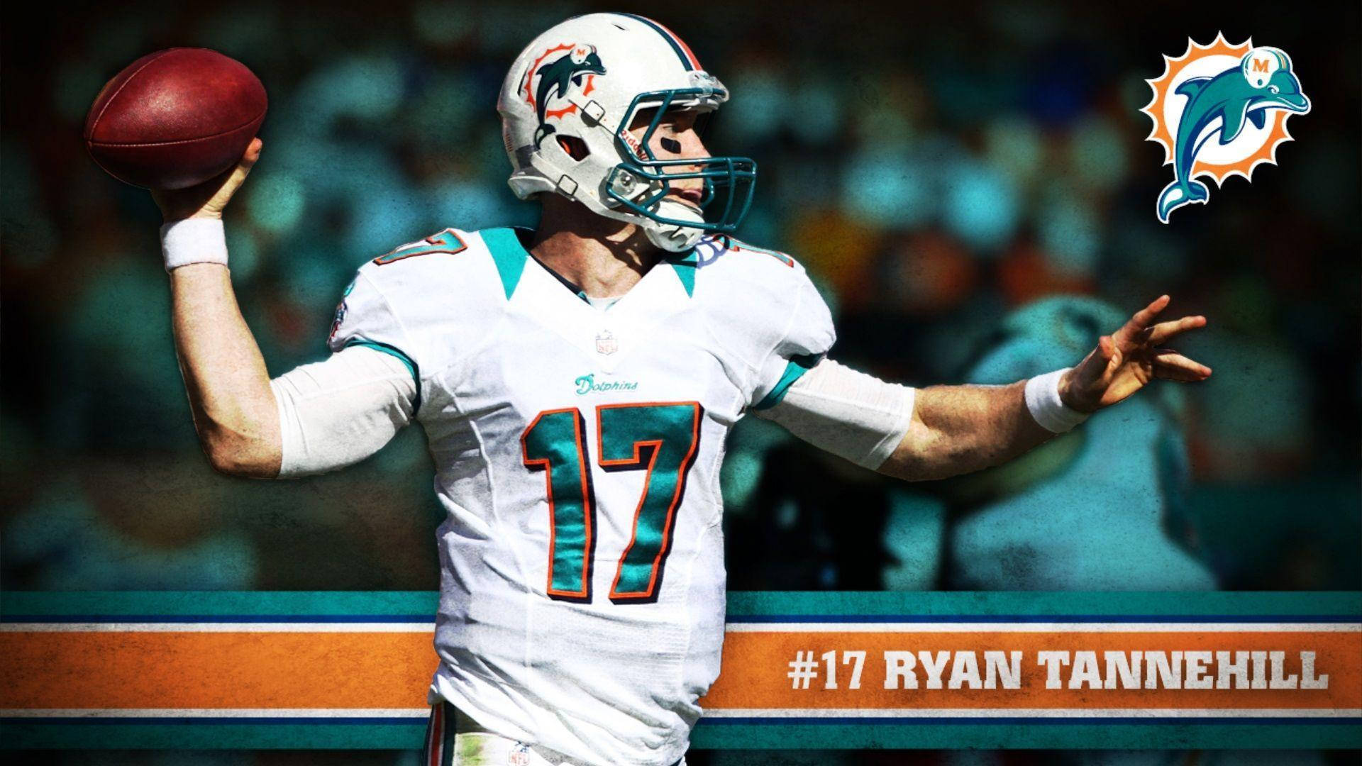 Ryan Tannehill Jersey Number 17 Miami Dolphins Logo Wallpaper