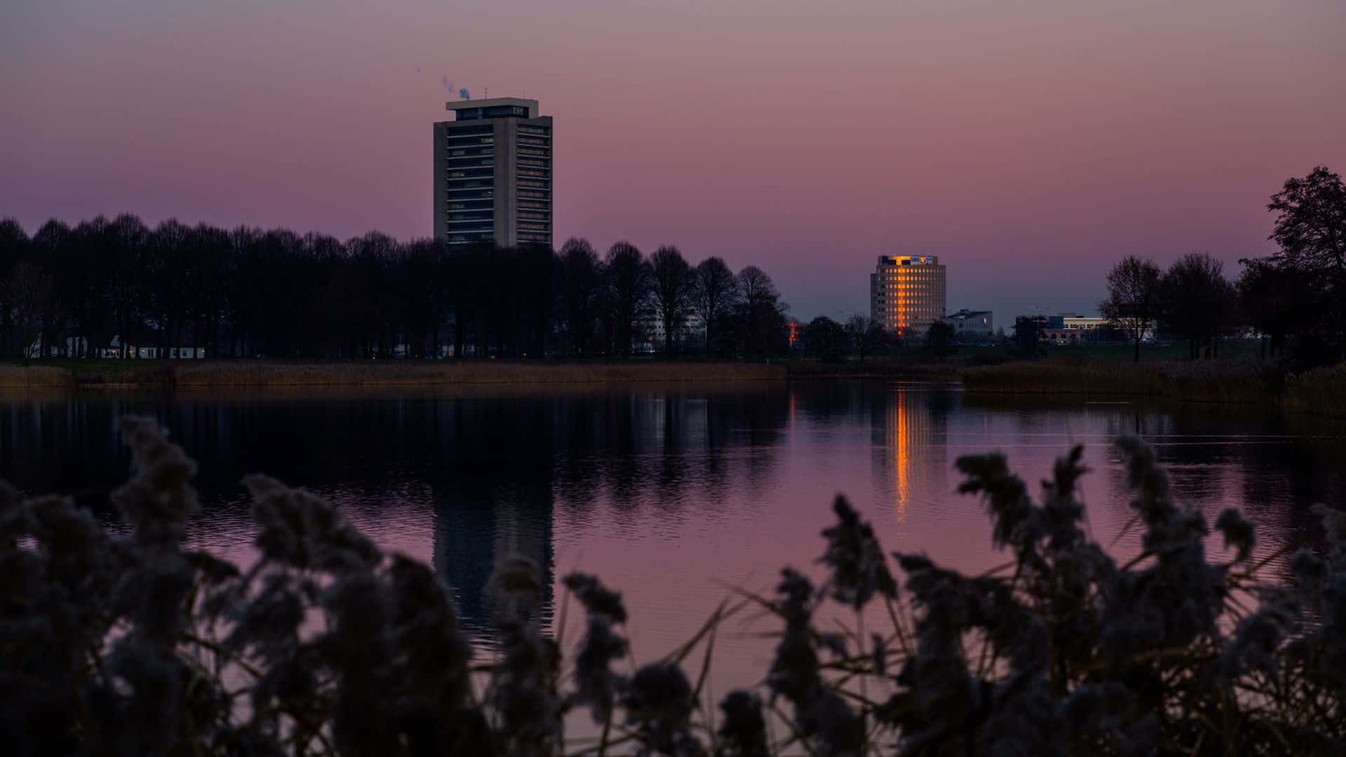 S-hertogenbosch Schemering Skyline Reflectie Achtergrond