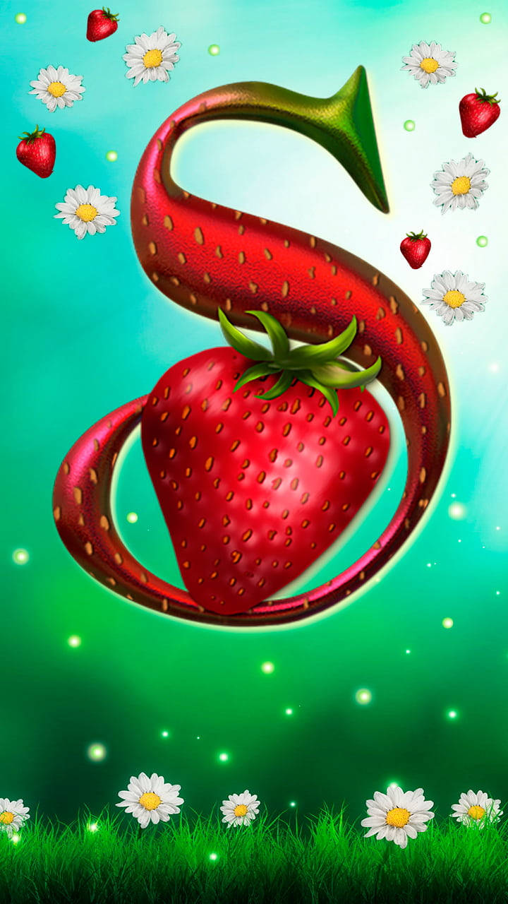 Bogstav S og jordbær på grå baggrund Wallpaper