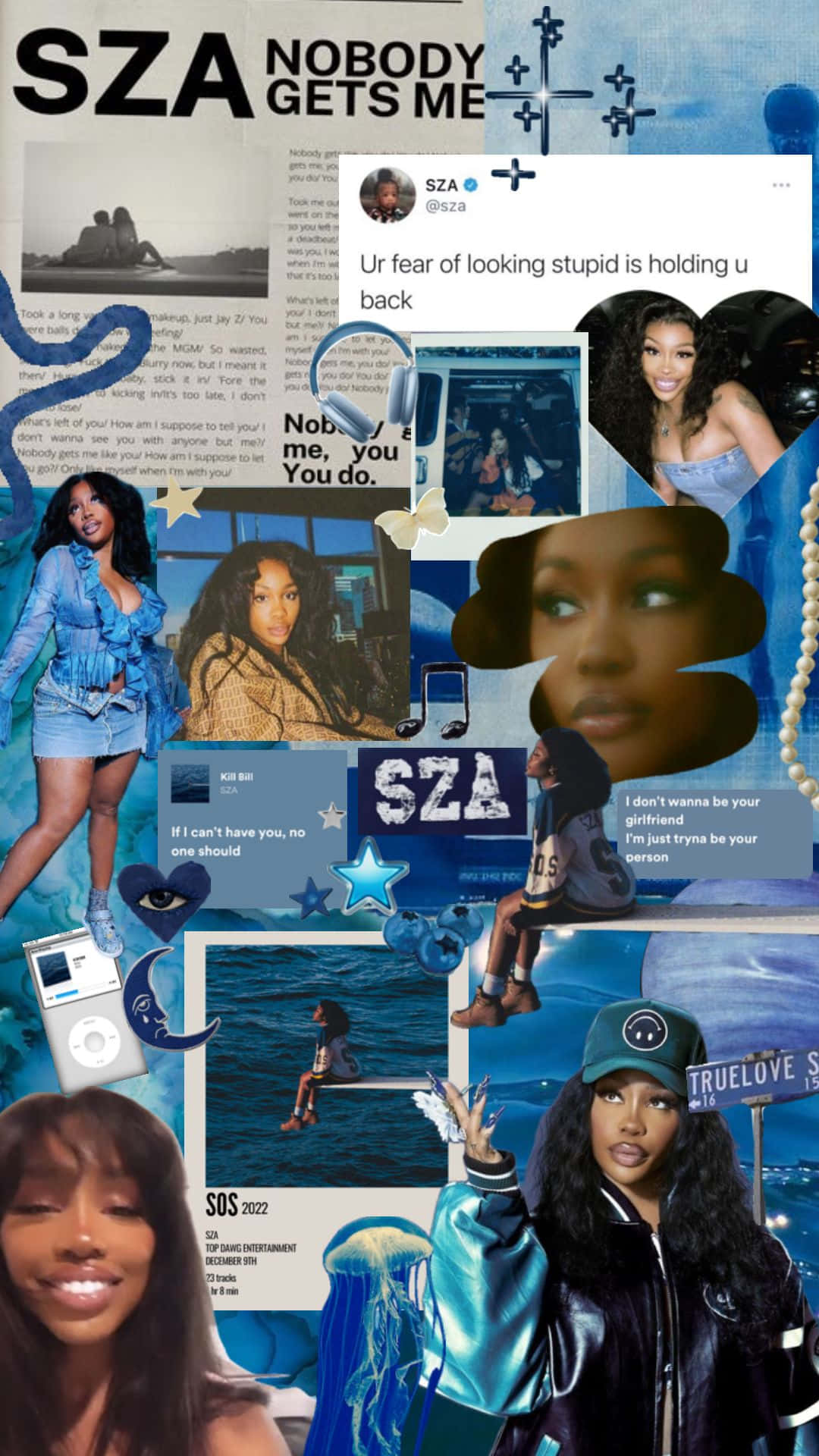 S Z A Collage Aesthetic Blue Moodboard Wallpaper