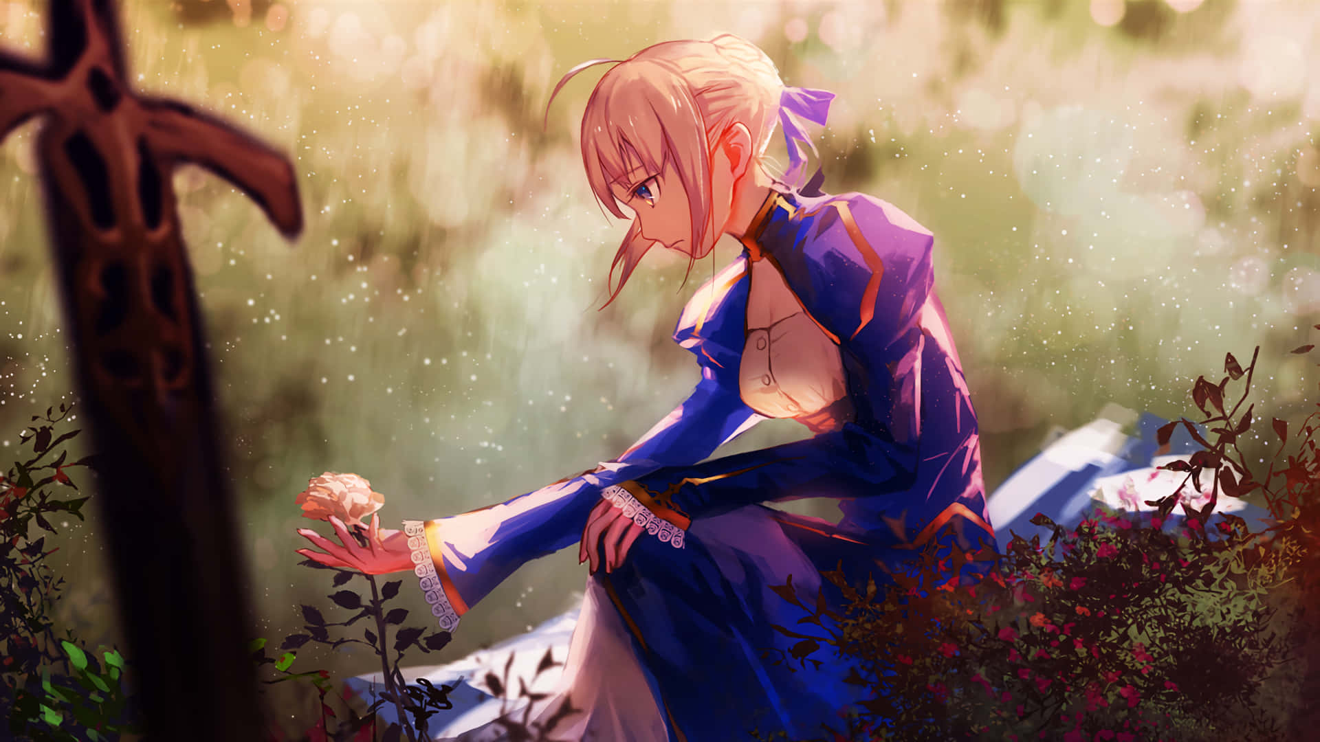 Saber Fate Stay Night Holding Flower Wallpaper
