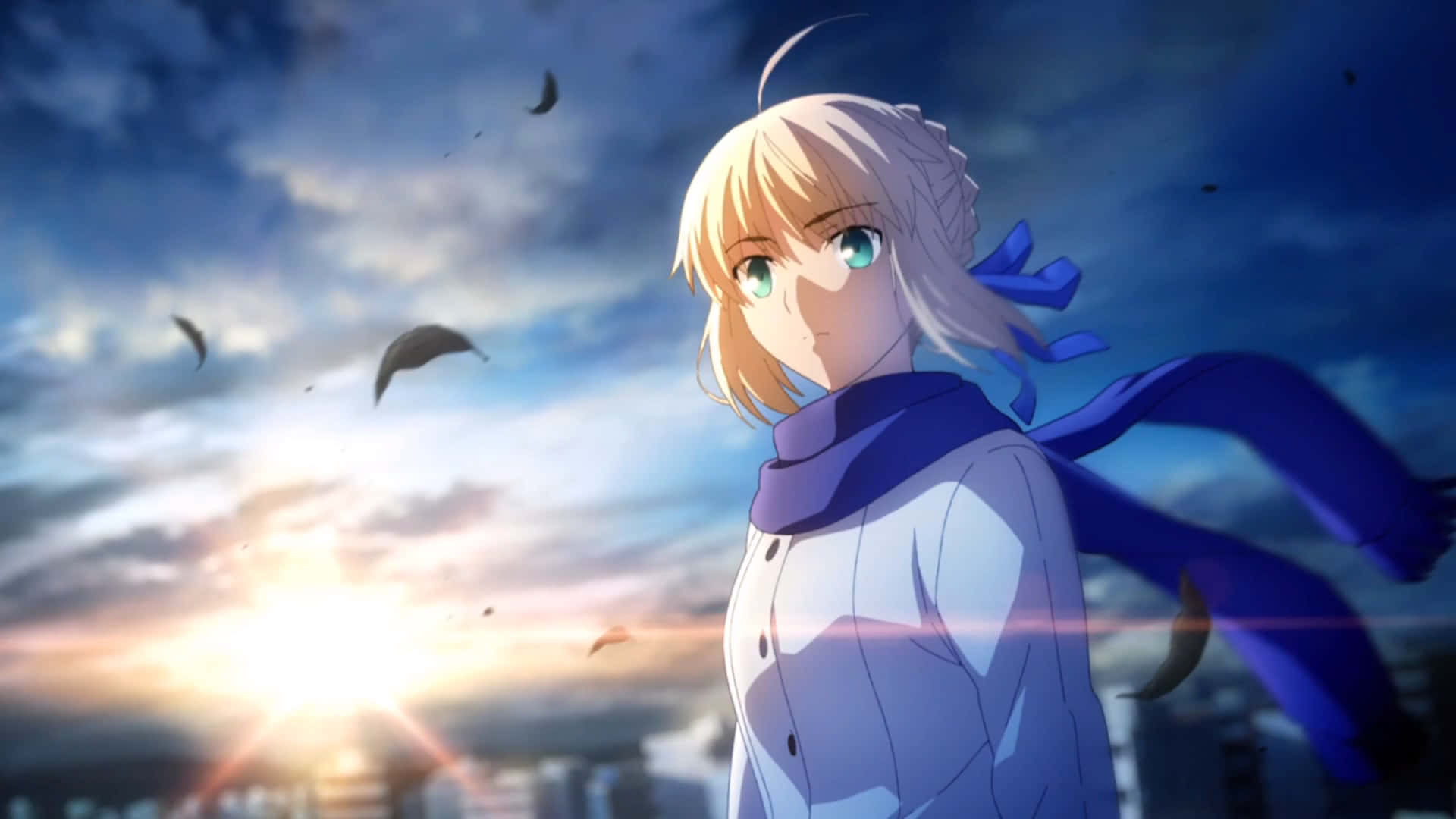 Sabers Fate Stay Night Med Blåt Scarf Anime Mural 3D Tapet Wallpaper