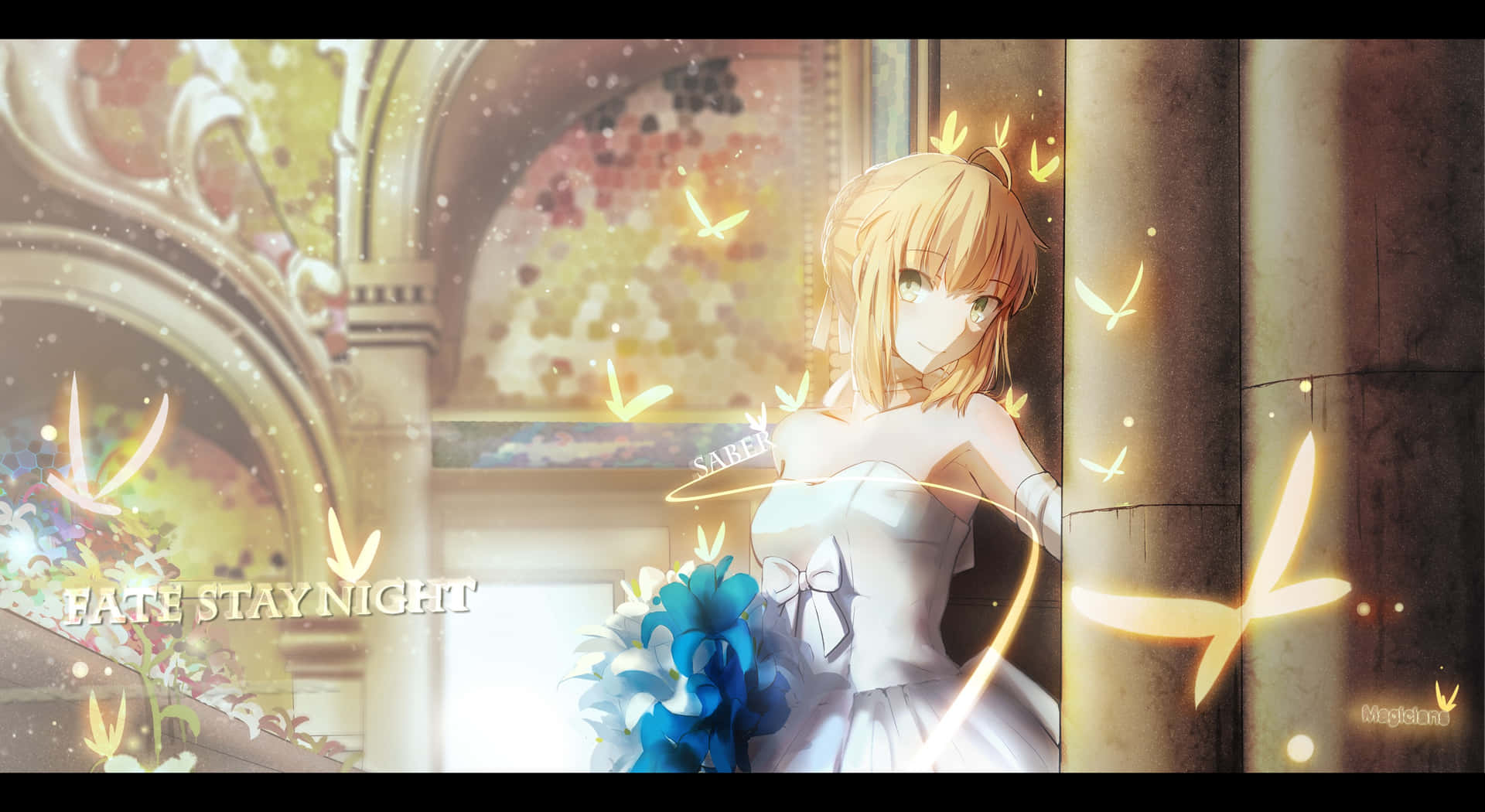 Saber Fate Stay Night With Blue Flowers Wallpaper