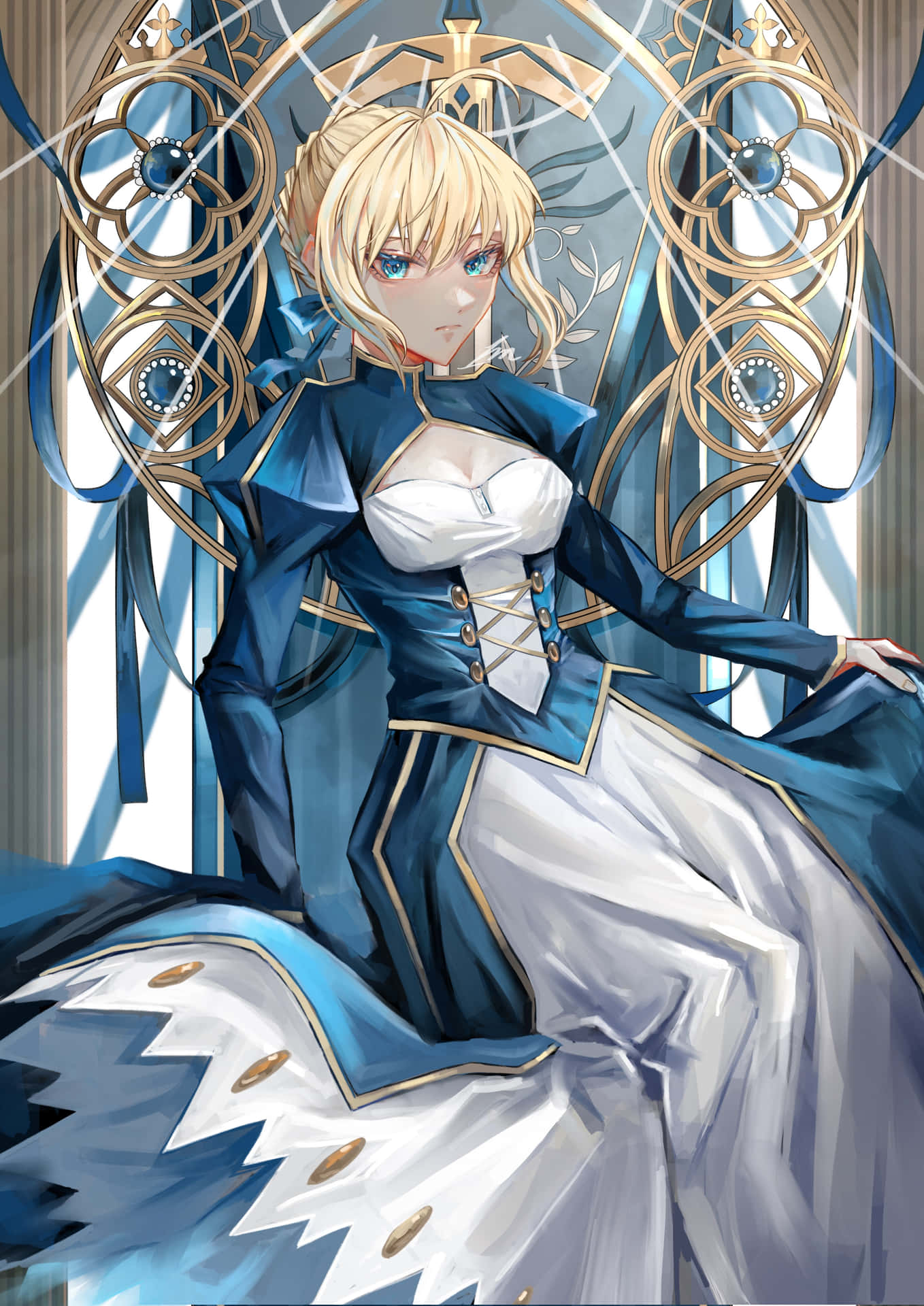 Saber Fate Stay Night On Steel Throne Wallpaper