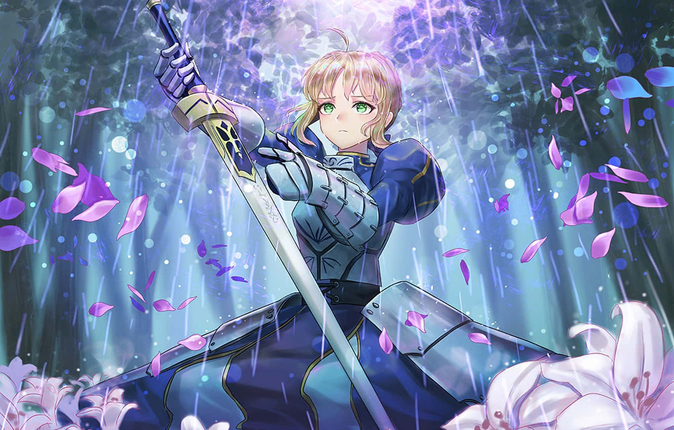 Saber Fate Stay Night In Rainy Forest Wallpaper