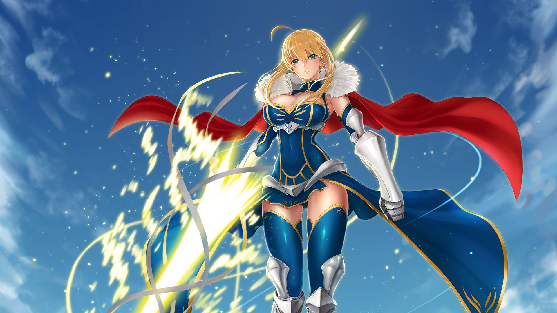 Epic Moment of Saber of Fate Unleashing Power Wallpaper