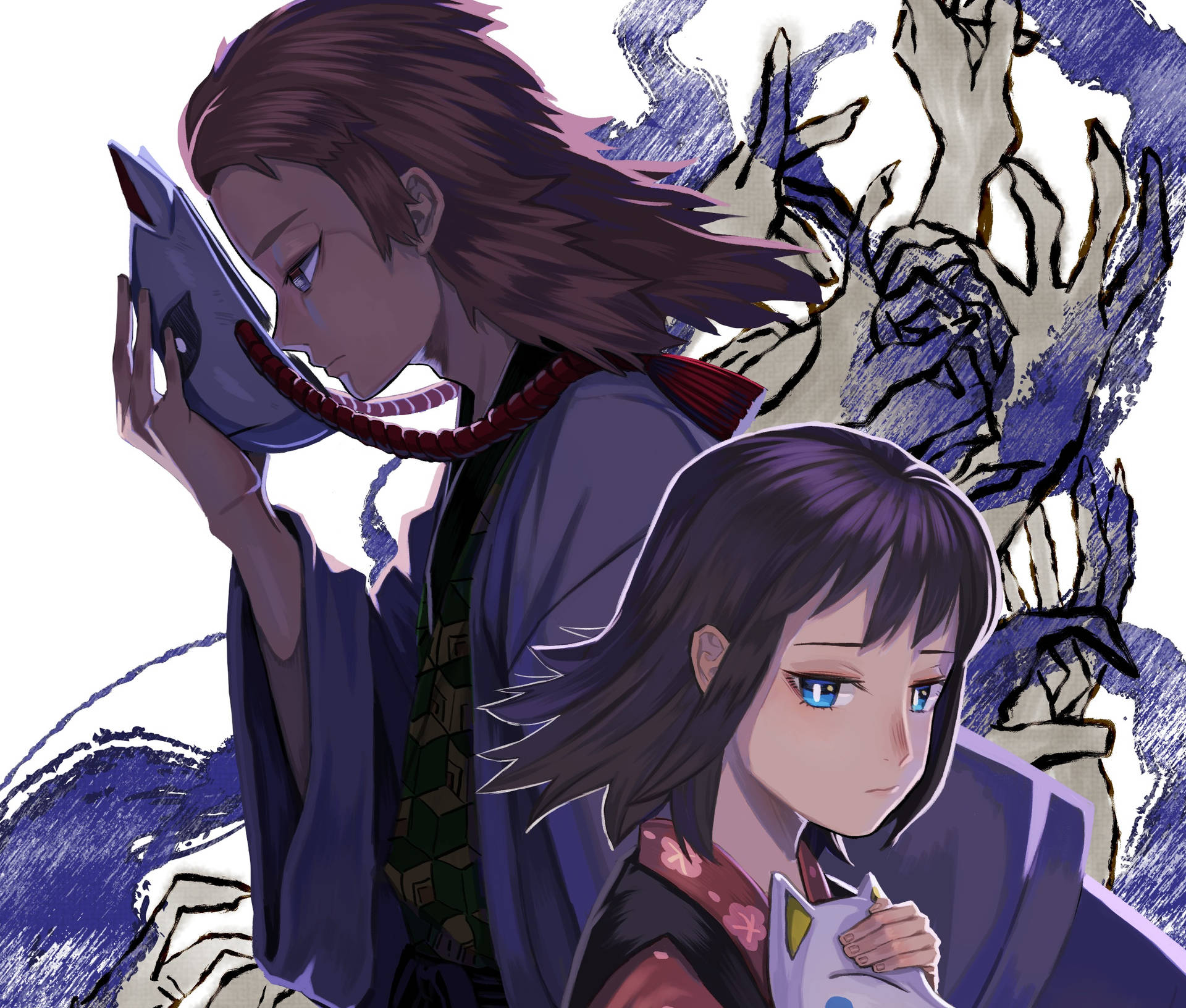 En pige og en dreng i en kimono Wallpaper