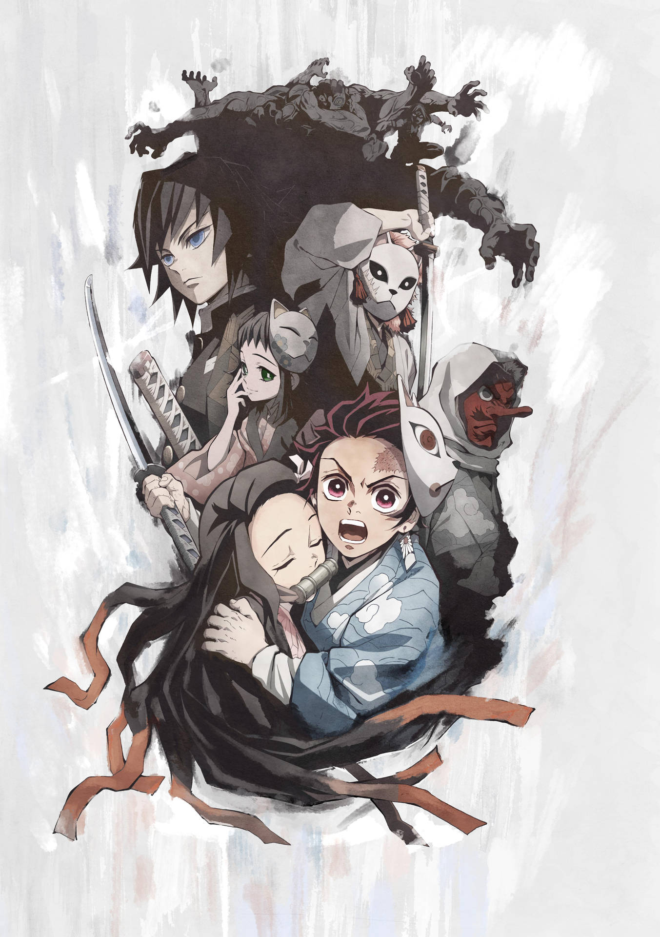 En gruppe anime-figurer med sværd og knive Wallpaper