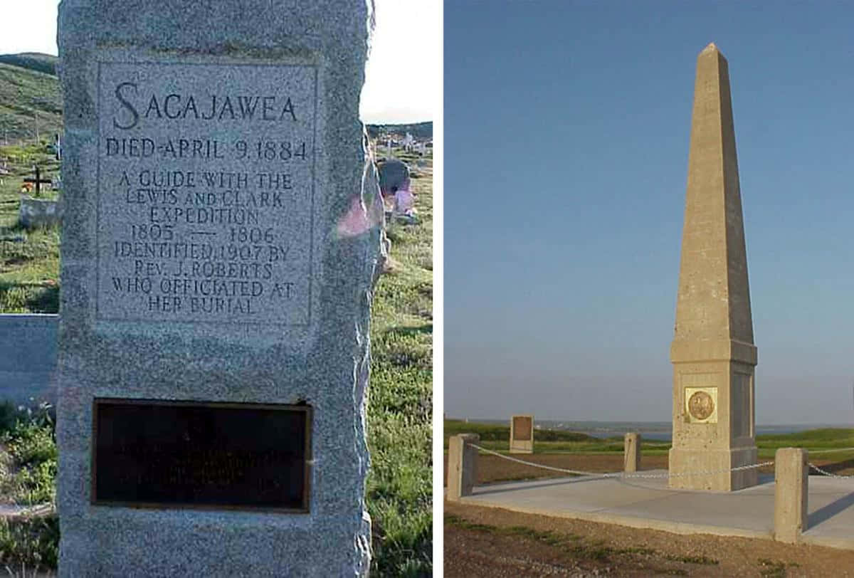 Two Pictures Of A Monument And A Stone Marker