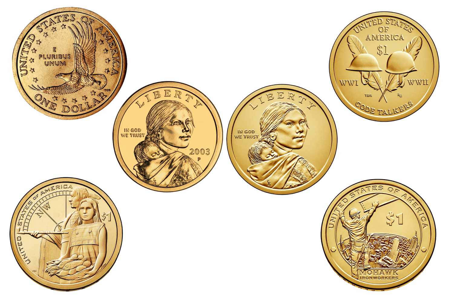 Four Gold Coins With Different Designs