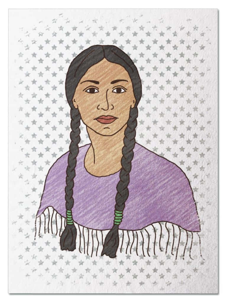 A Drawing Of A Native American Woman With Braids