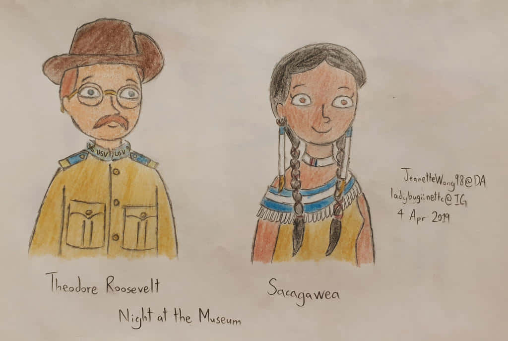 Two Drawings Of Two People In A Costume