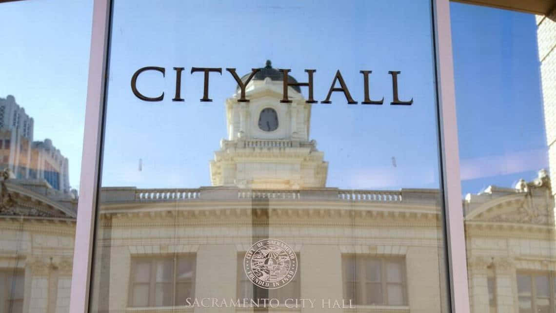 Sacramento City Hall Glass Text Wallpaper