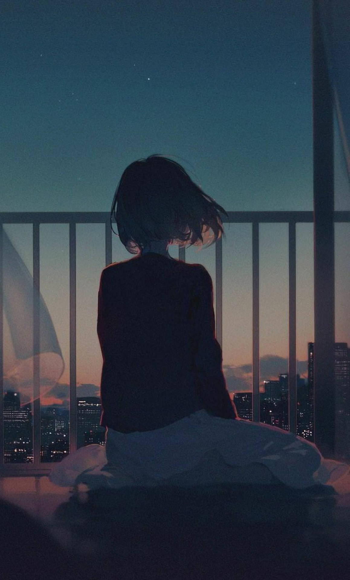 Sad Aesthetic Anime Girl On Balcony Wallpaper