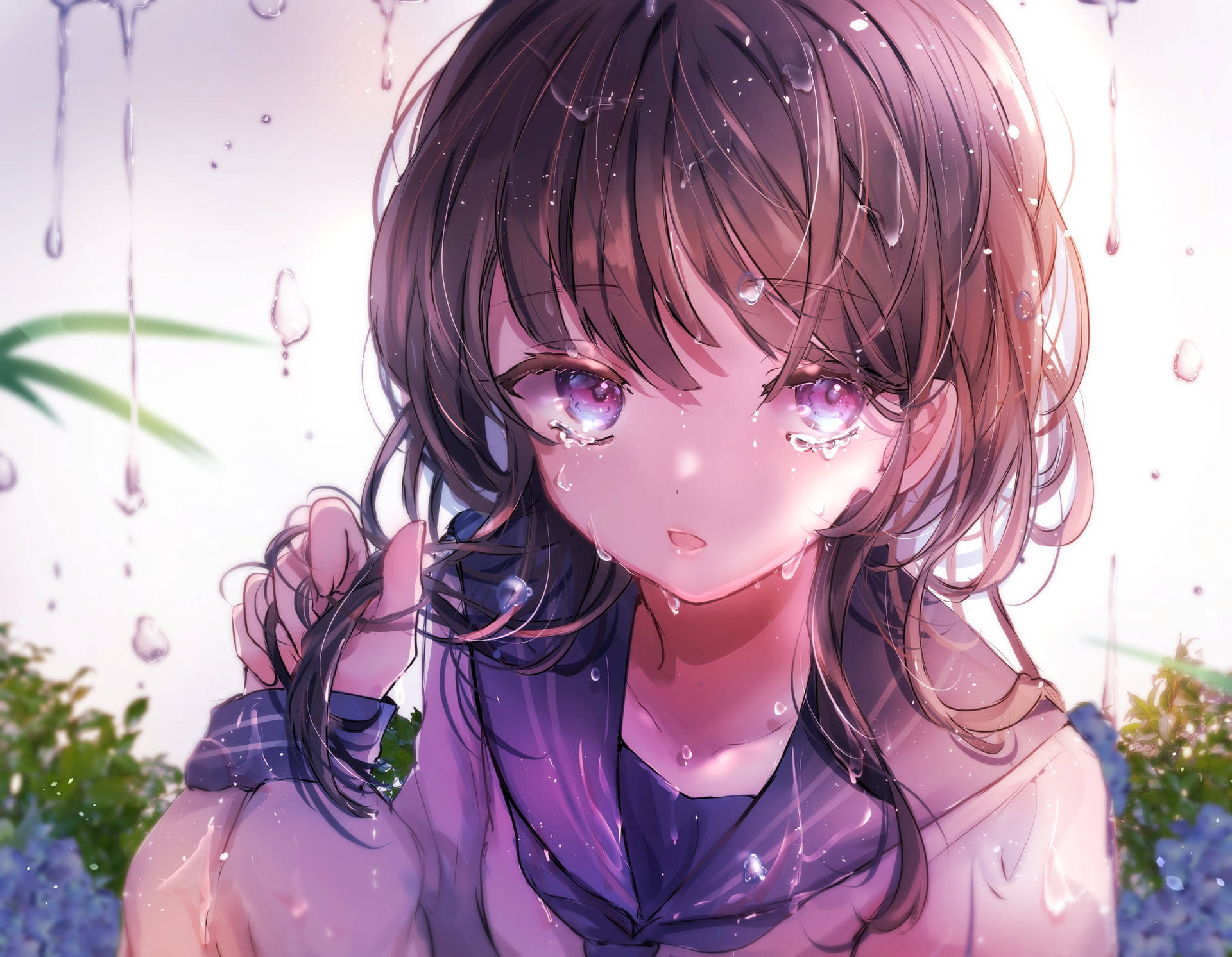 Sad Aesthetic Anime Girl Wet Hair Wallpaper