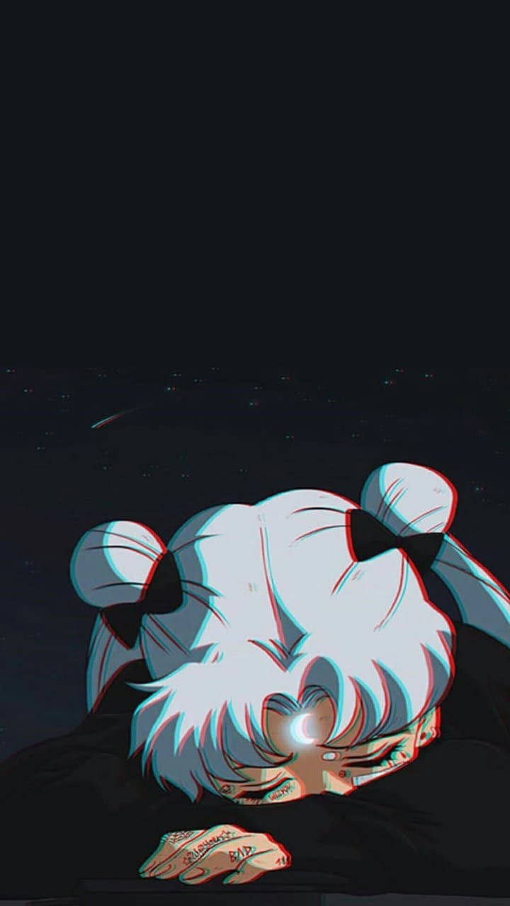 Traurigesästhetisches Anime-mädchen Mit Weißen Haaren Wallpaper