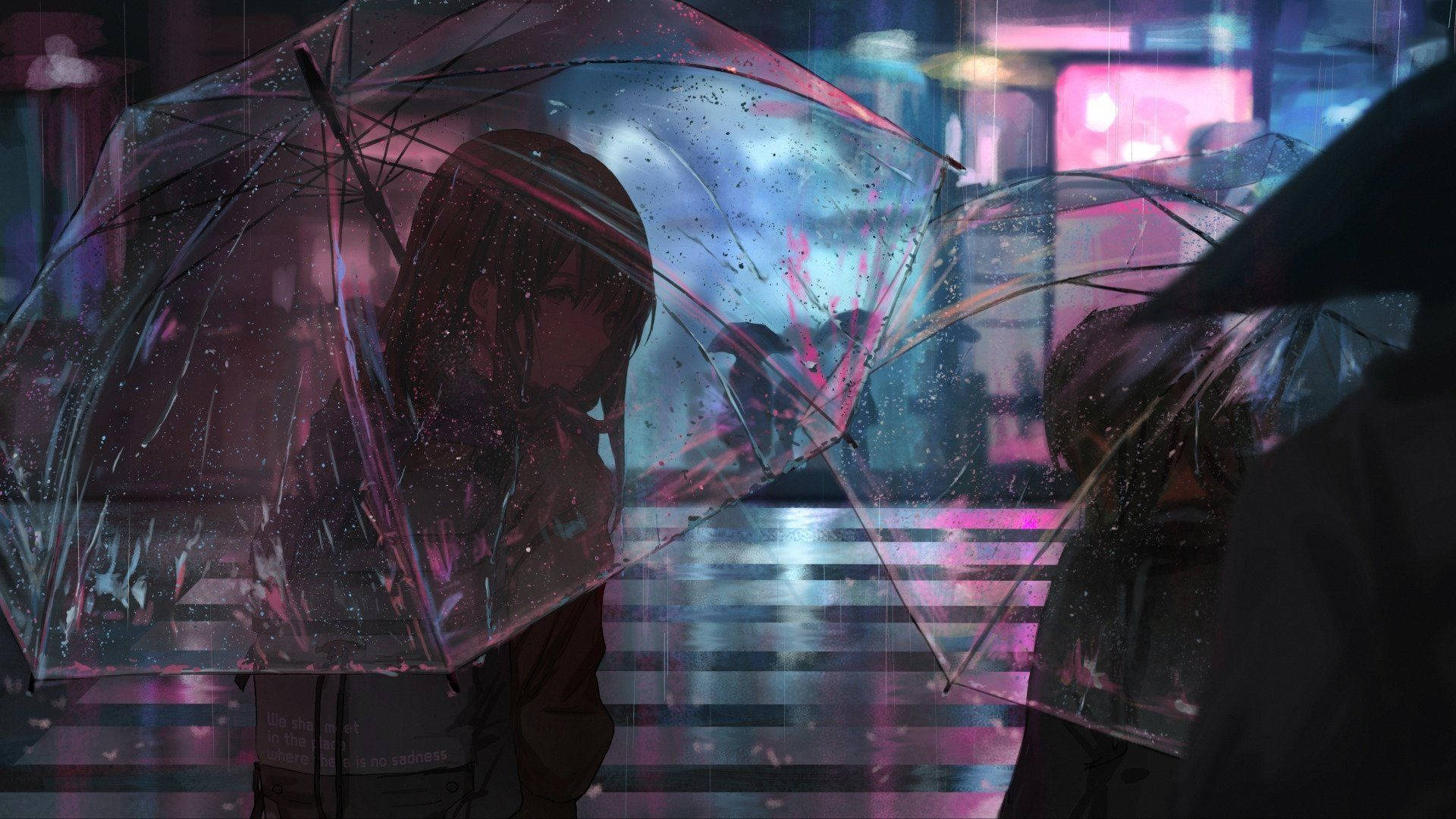 Tristeestética De Chica De Anime Con Paraguas Para Escritorio. Fondo de pantalla