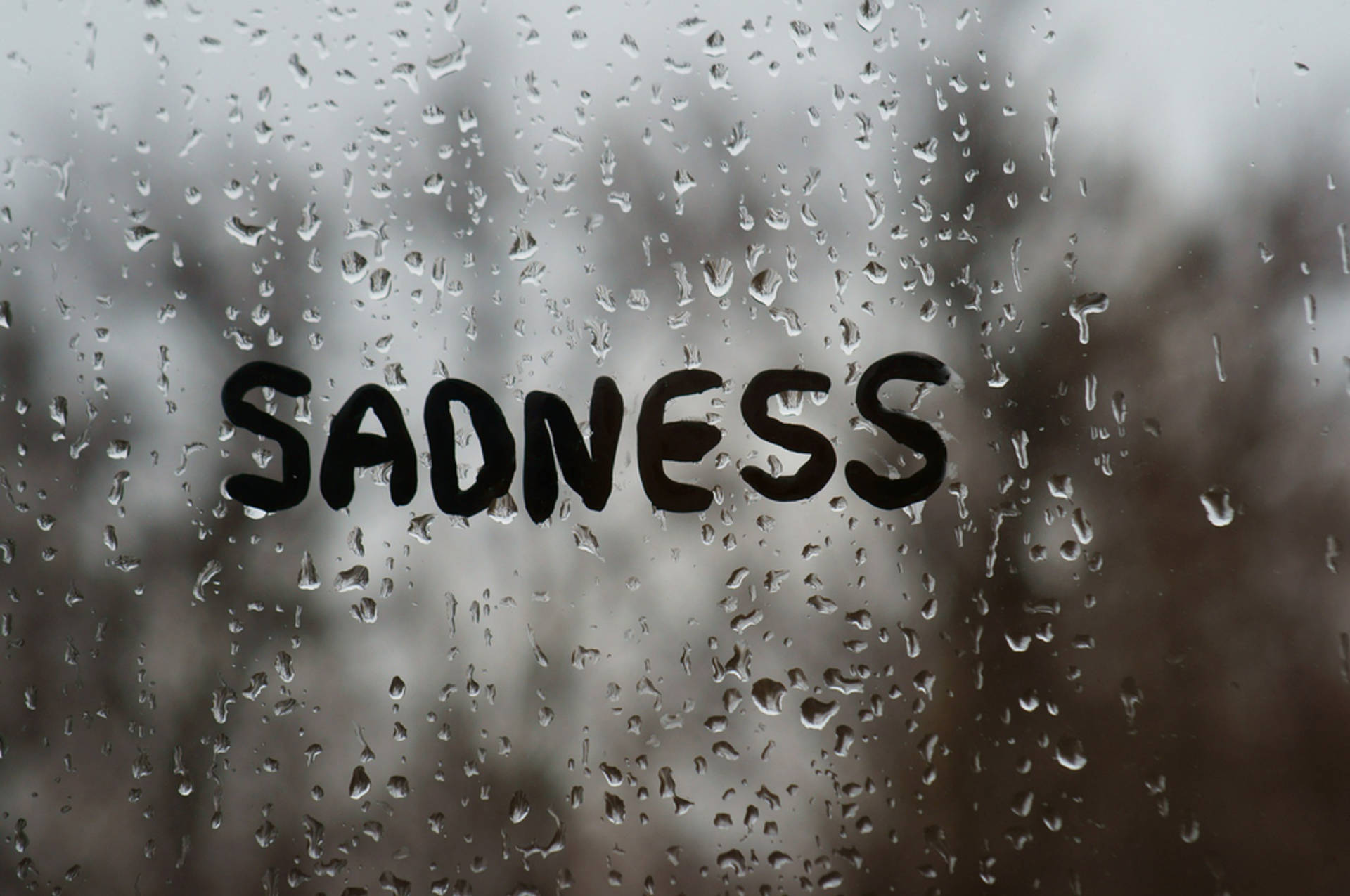 Sad Aesthetic Word At Rained Window Wallpaper