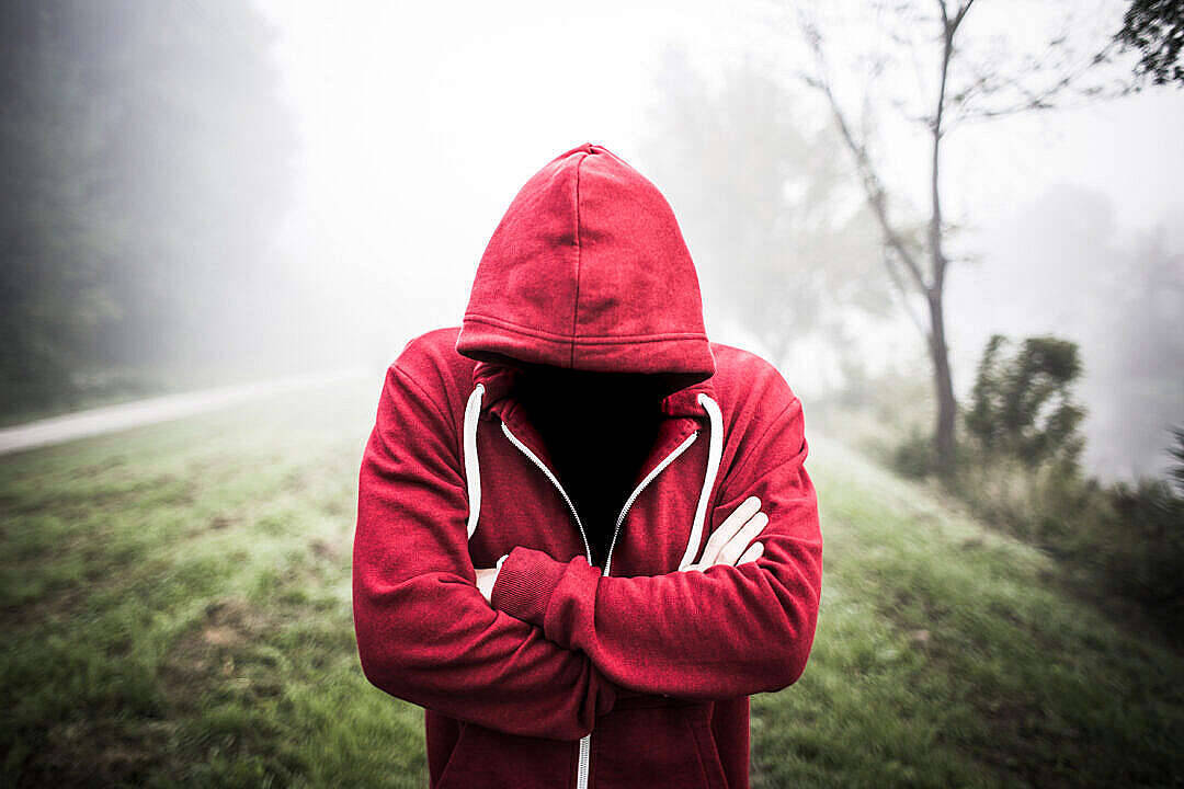 Sad Alone Person In Red Hoodie Wallpaper