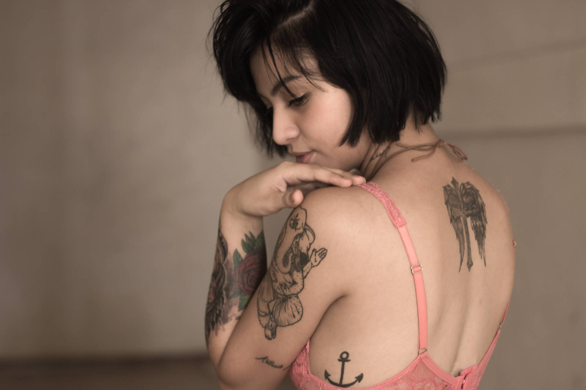 Sad Alone Tattooed Woman Wallpaper