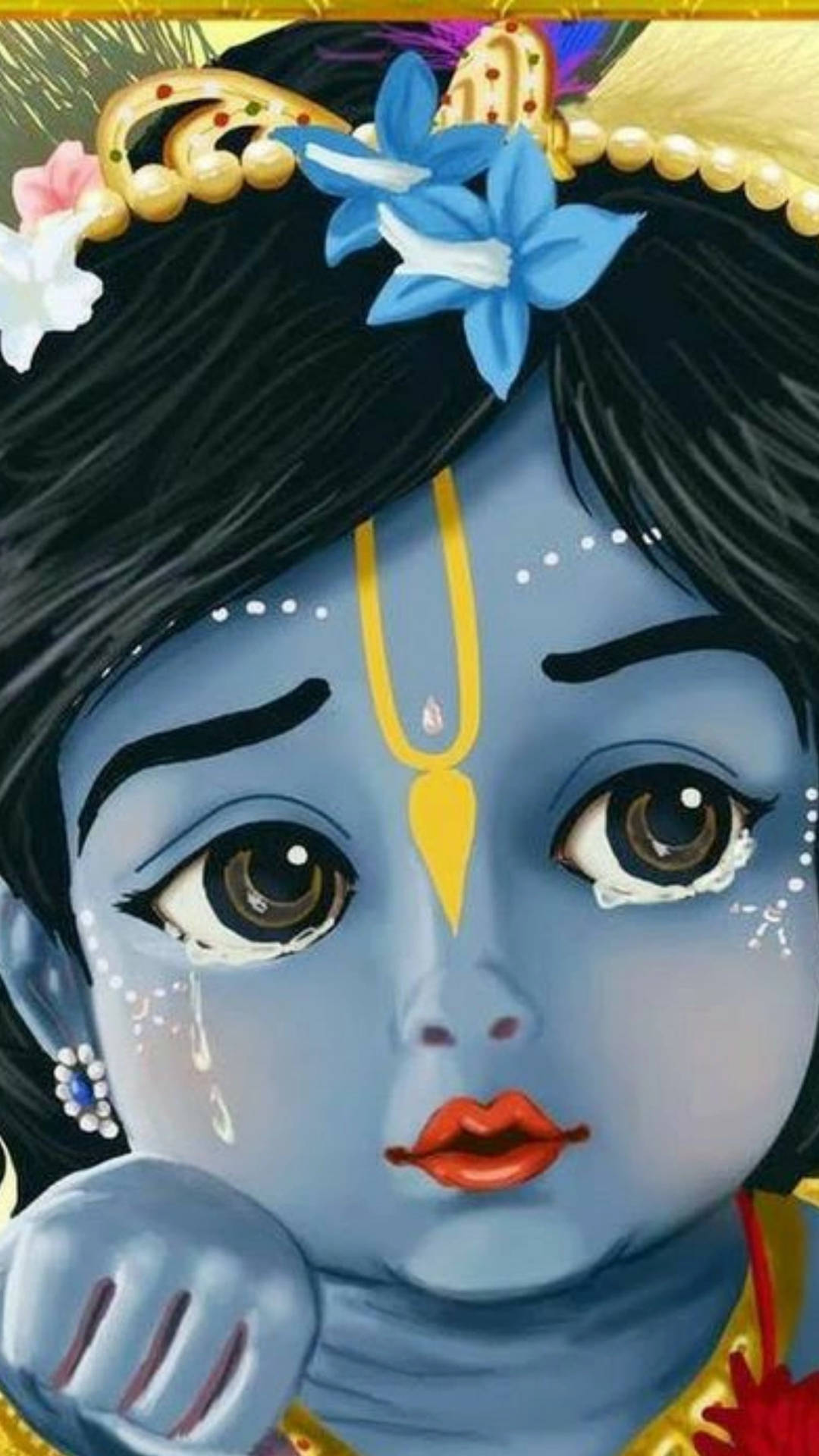 Sad Animated Krishna Crying Wallpaper