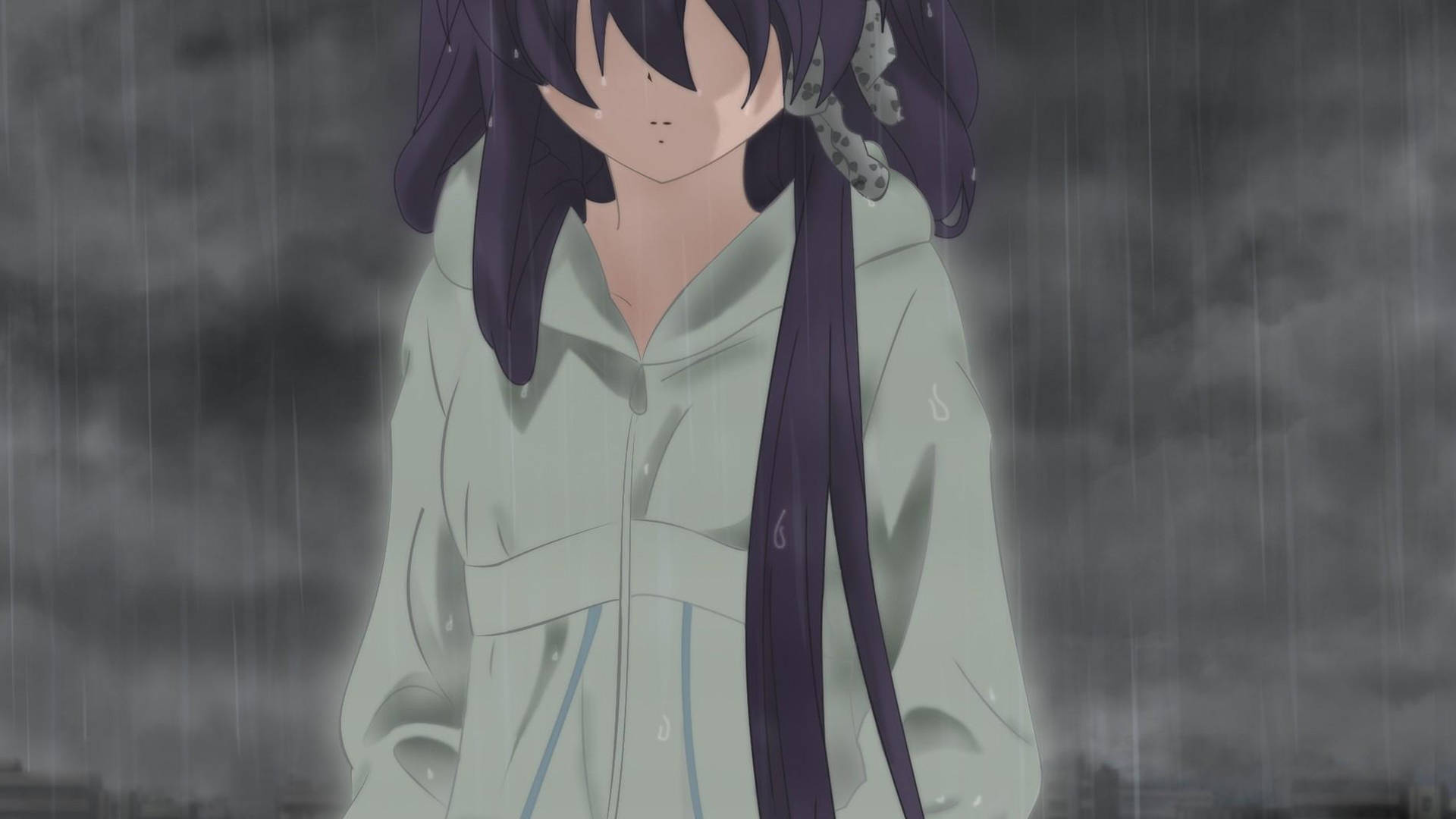 Sad Anime 4k Girl In Hoodie Wallpaper
