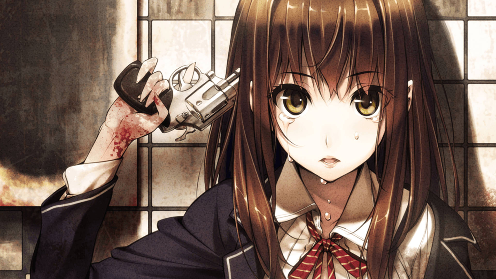 Sad Anime 4k Girl With Pistol Wallpaper