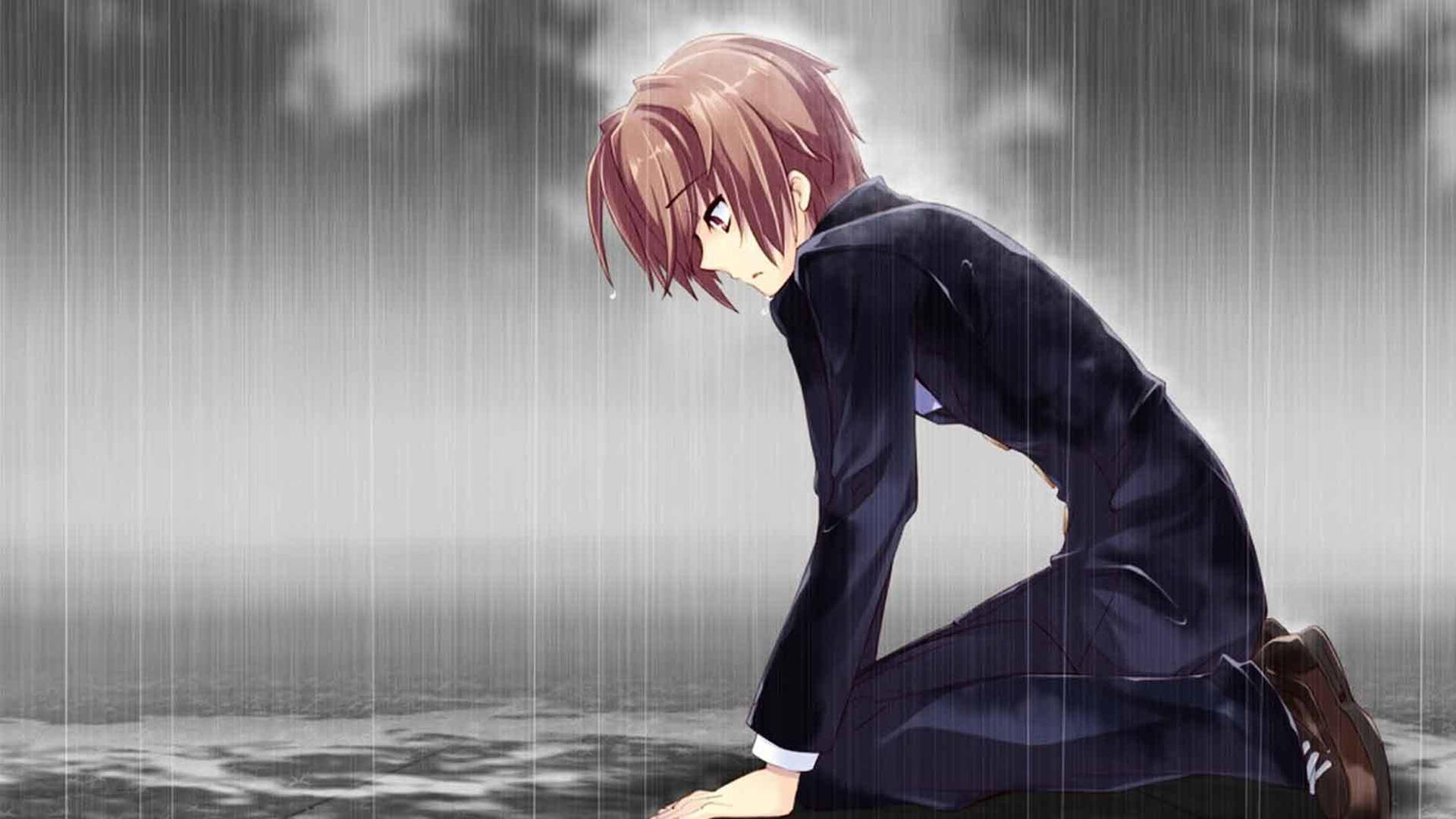 Download Sad Anime 4k Man On Knees Crying Wallpaper 