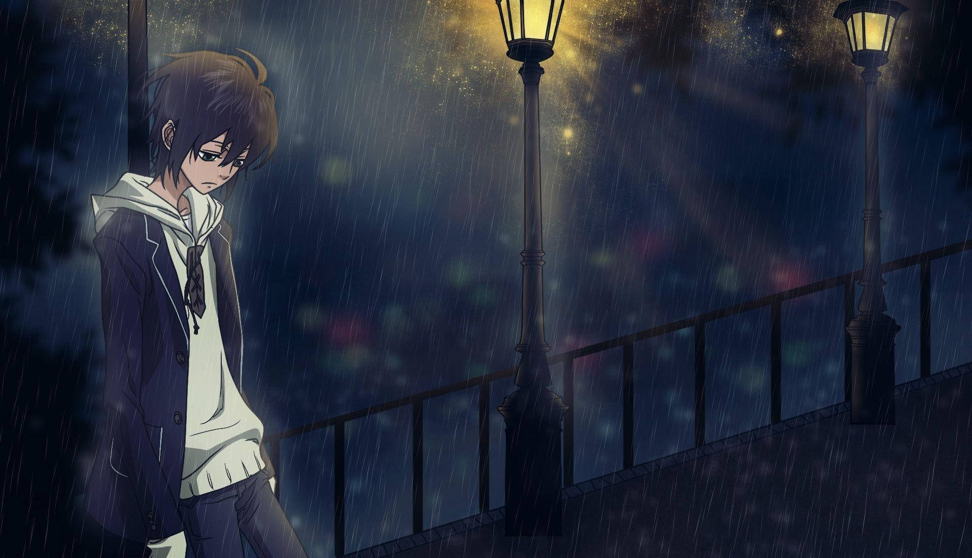 Sad Anime Boy In Rain Wallpaper