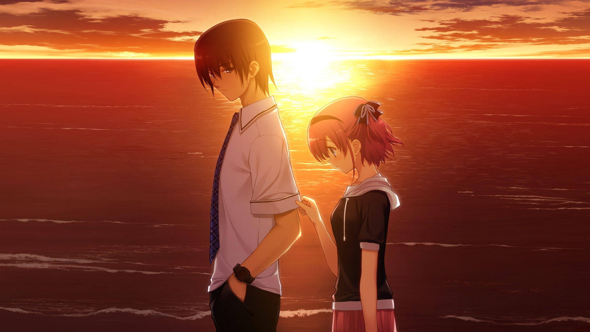 Sad Anime Boy In Sunset Wallpaper