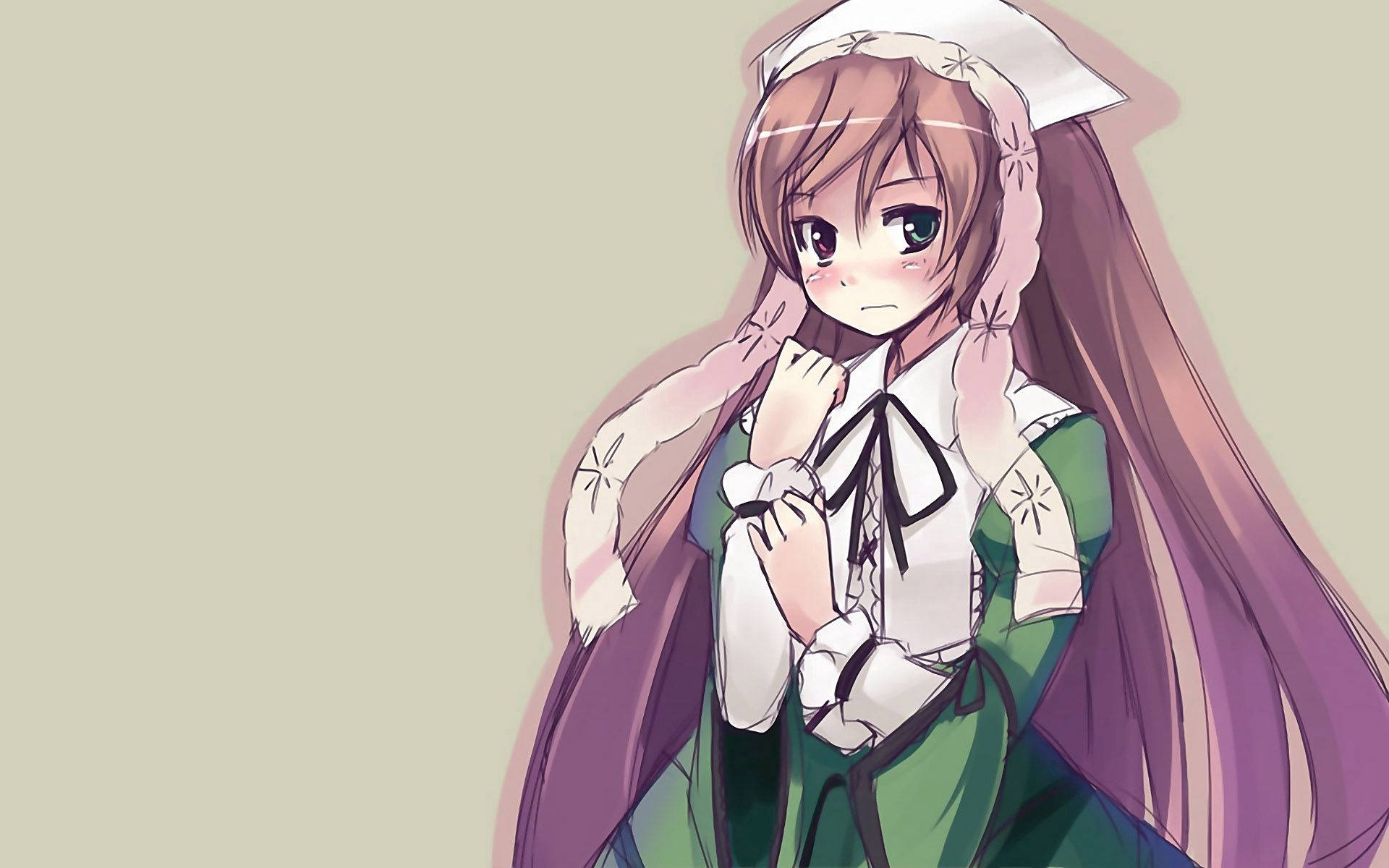 A contemplative brunette maid in a world of sadness Wallpaper